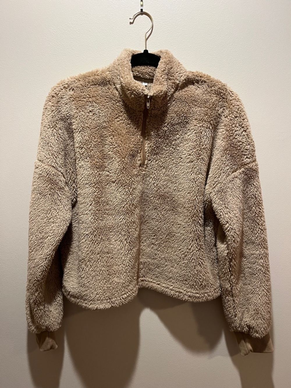 Cozy Fawn Colored Half-Zip Sherpa Pullover and Pants Lounge Set- Tan